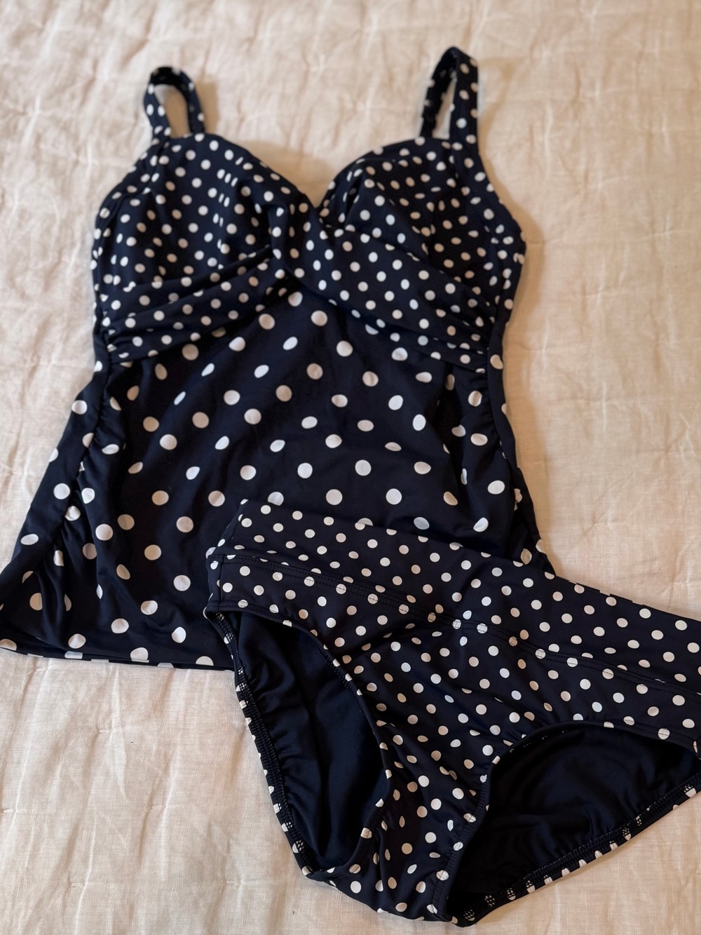 Lands' End Navy & White Polka Dot Tankini Top with Matching Bottom Size 6 Resort